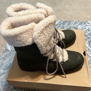 UGG Olive Green Suede Fur Boots, Size 10, Worn Three Times, Box, No trade,